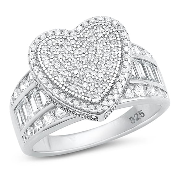 Clear Cubic Zirconia Heart Cocktail Ring .925 Sterling Silver Band White Jewelry Female Male Size 10