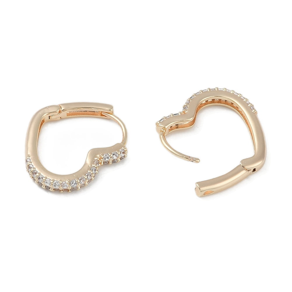 Clear Cubic Zirconia Heart Hoop Earrings Brass Jewelry for Women Real 18K golden Plated 18x2.5mm