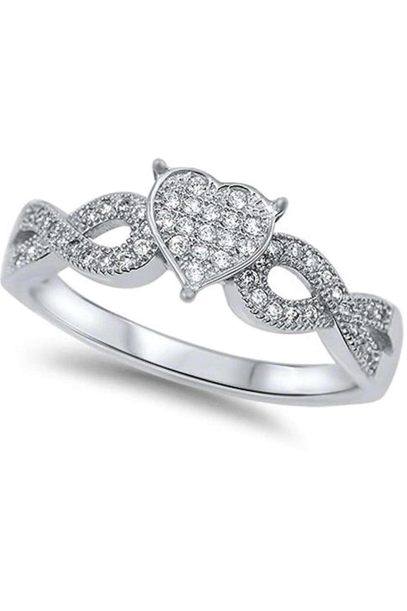 Clear Cubic Zirconia Heart Infinity Ring Sterling Silver Size 7