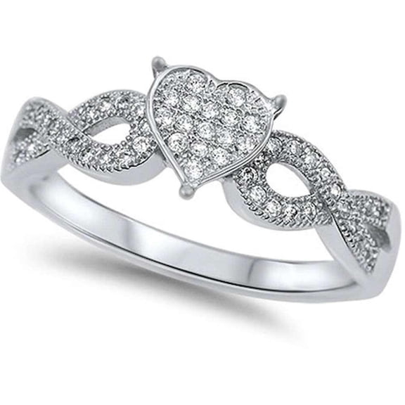 Clear Cubic Zirconia Heart Infinity Ring Sterling Silver Size 7