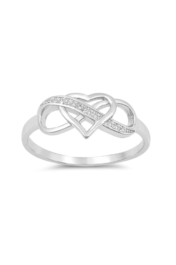Clear Cubic Zirconia Heart Infinity Ring Sterling Silver