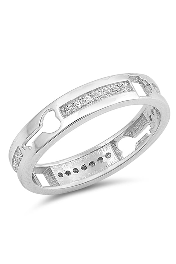 Clear Cubic Zirconia Heart Key Lock Cutout Thumb Ring .925 Sterling Silver Band White Female Size 10