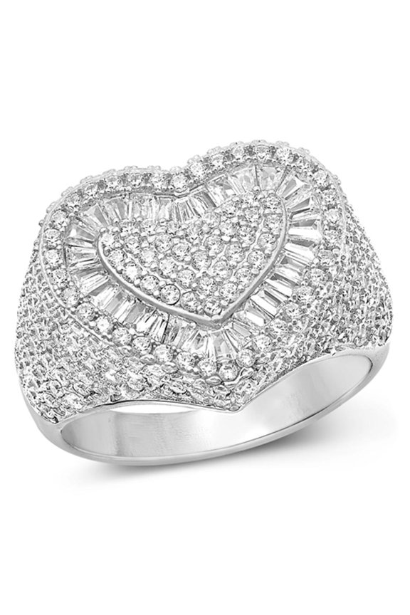 Clear Cubic Zirconia Heart Ring 925 Sterling Silver Bling Band White Jewelry Female Male Size 9