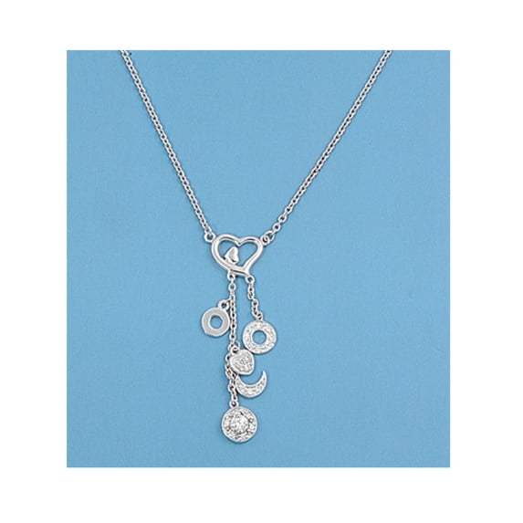 Clear Cubic Zirconia Heart With Dangling Design Necklace Sterling Silver