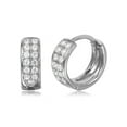 thumbnail image 1 of Clear Cubic Zirconia Huggie Earrings Rhodium Plated Sterling Silver, 1 of 2