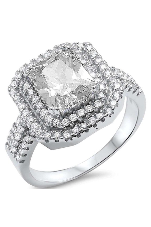 Clear Cubic Zirconia Iced Out Engagement Ring Sterling Silver Size 5