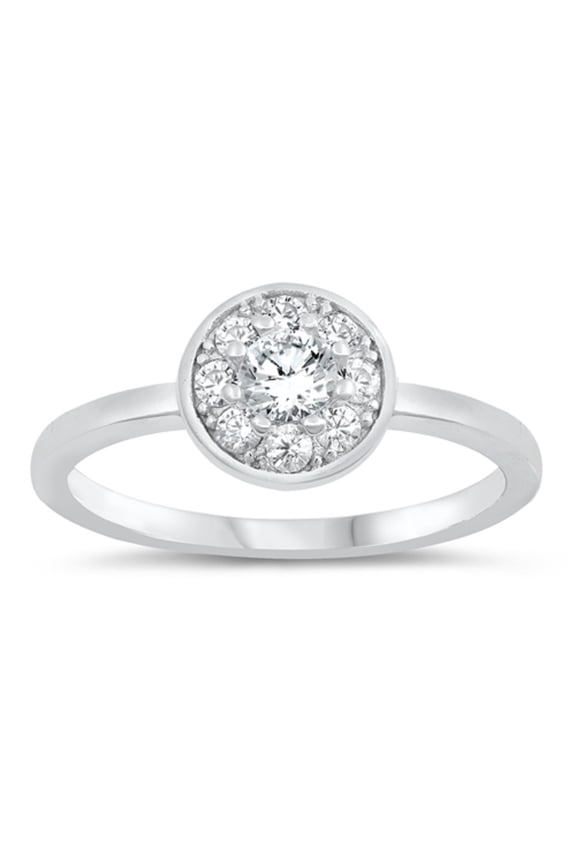 Clear Cubic Zirconia Iced Round Center Ring Sterling Silver Size 6