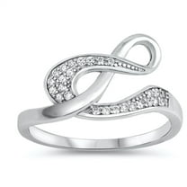 Clear Cubic Zirconia Infinity Design Ring Sterling Silver Size 5