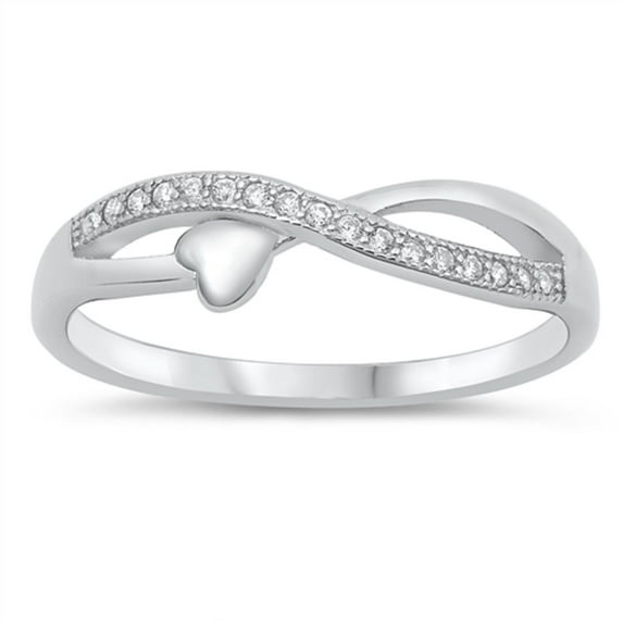 Clear Cubic Zirconia Infinity Heart Ring Sterling Silver Size 6