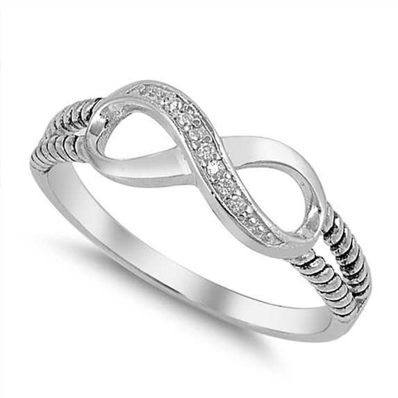 Clear Cubic Zirconia Infinity Rope Ring .925 Sterling Silver Band White Jewelry Female Male Size 13