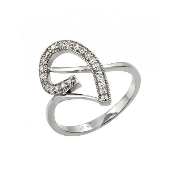 Clear Cubic Zirconia Inlay Curl Ring Rhodium Plated Sterling Silver Size 8