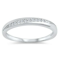 Clear Cubic Zirconia Journey Wedding Ring .925 Sterling Silver Thin Band White Jewelry Female Size 6