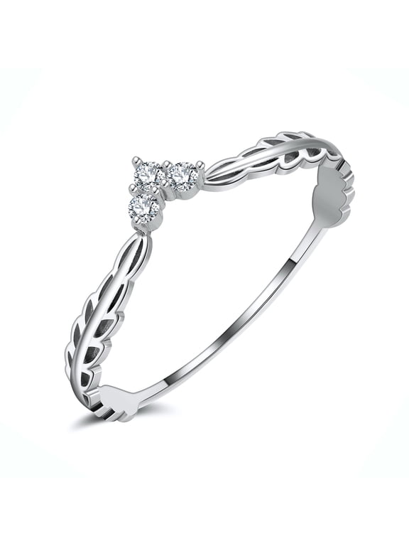 Clear Cubic Zirconia Leaf Enhancer Anniversary Band Ring Sterling Silver Size 11 for Women by Ginger Lyne