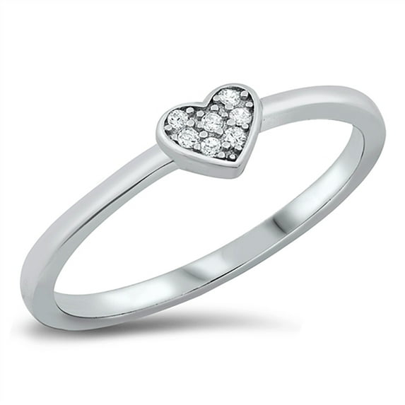 Clear Cubic Zirconia Little Heart Center Ring Sterling Silver Size 10