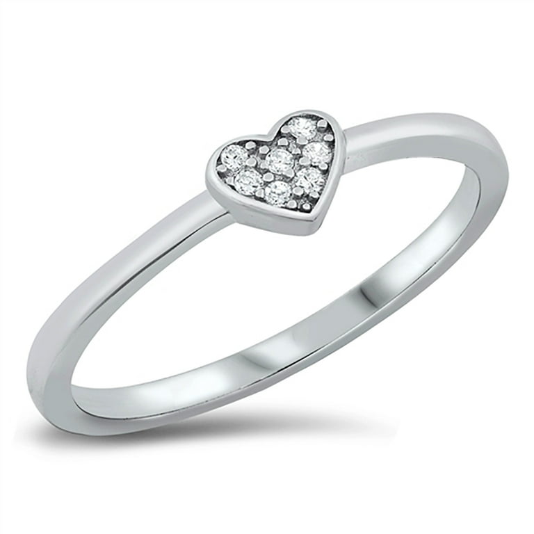 Sterling Silver CZ Center Heart Ring