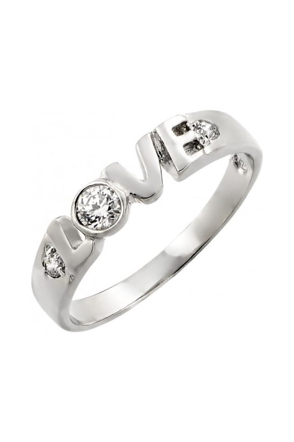Clear Cubic Zirconia Love Ring Rhodium Plated Sterling Silver Size 6
