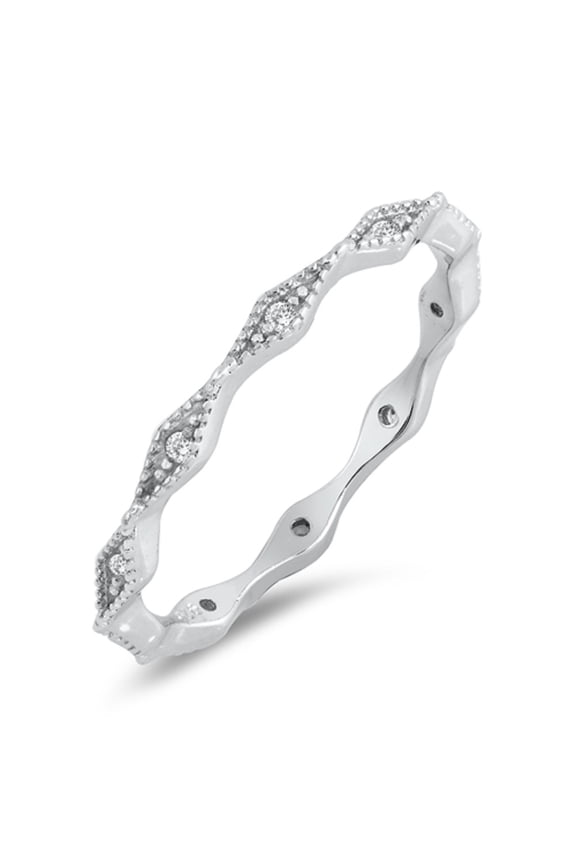 Clear Cubic Zirconia Marquise Stackable Ring Sterling Silver Size 9