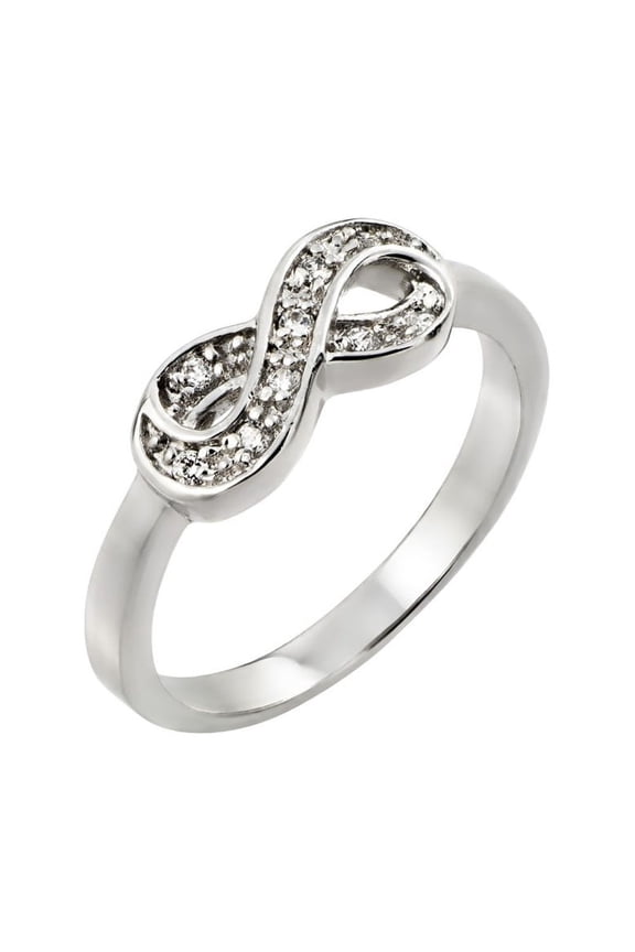 Clear Cubic Zirconia Mini Infinity Ring Rhodium Plated Sterling Silver Size 9