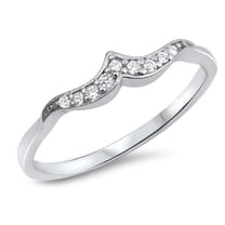 Clear Cubic Zirconia Mini Wave Ring Sterling Silver