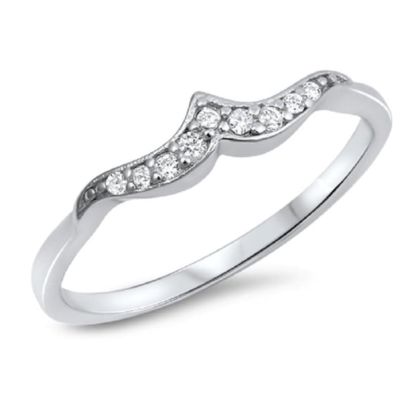 Clear Cubic Zirconia Mini Wave Ring Sterling Silver