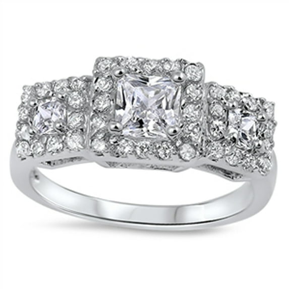 Clear Cubic Zirconia Modern Geometric Ring .925 Sterling Silver Band White Jewelry Female Size 8