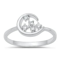Clear Cubic Zirconia Moon Ring .925 Sterling Silver Chic Band White Jewelry Female Male Size 5