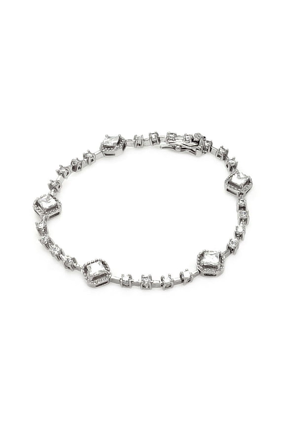 Clear Cubic Zirconia Multiple Tennis Bracelet Rhodium Plated Sterling Silver