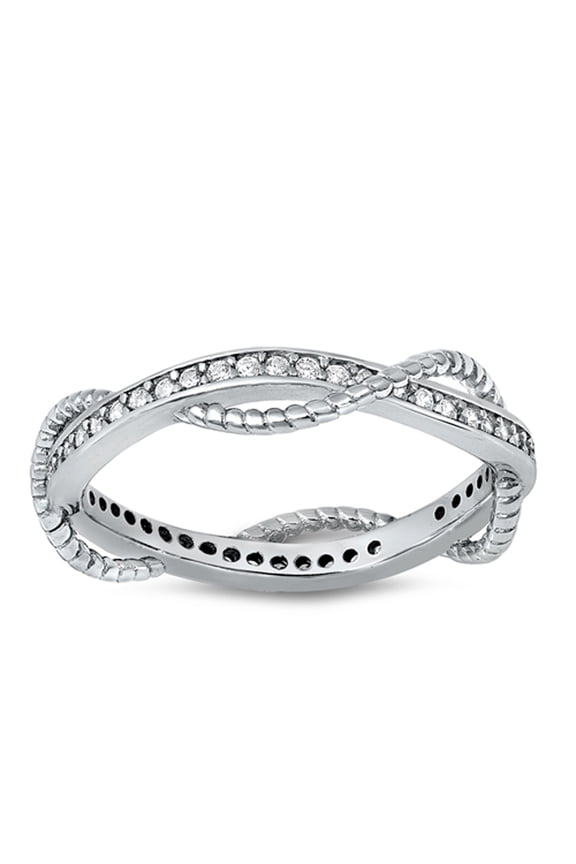 Clear Cubic Zirconia Nautical Rope Twist Ring .925 Sterling Silver Band White Jewelry Female Size 5