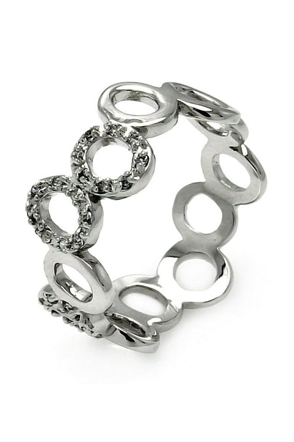 Clear Cubic Zirconia Open Bubble Eternity Ring Rhodium Plated Sterling Silver Size 6