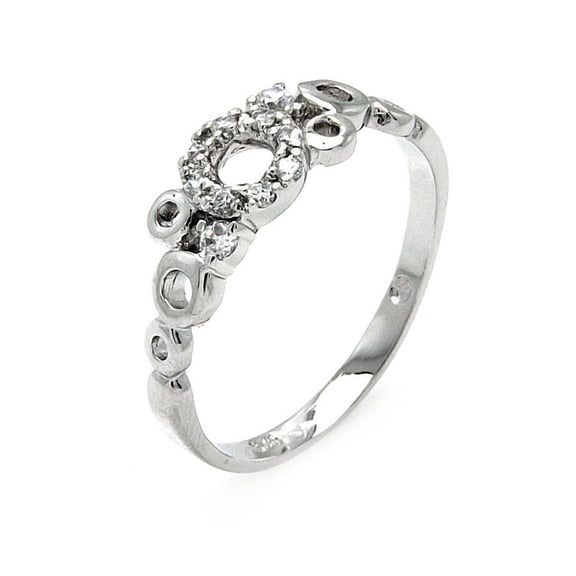 Clear Cubic Zirconia Open Bubbles Ring Rhodium Plated Sterling Silver Size 7