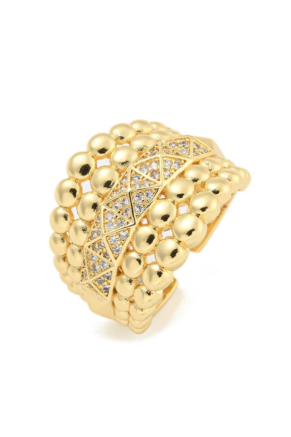 Clear Cubic Zirconia Open Cuff Ring Brass Wide Finger Rings for Women Cadmium Free Lead Free Real 16K Gold Plated 18mm