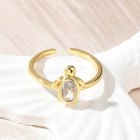 Clear Cubic Zirconia Open Cuff Rings Rack Plating Brass Jewelry for Women Turtle Lead Free & Cadmium Free Long-Lasting Plated Real 18K golden Plated 16mm Inner Diameter: 15.5mm