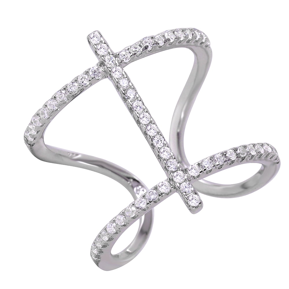 Clear Cubic Zirconia Open Hyperbolic Paraboloid Ring Rhodium Plated ...