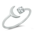 thumbnail image 1 of Clear Cubic Zirconia Open Moon Star Ring .925 Sterling Silver Band White Jewelry Female Male Size 5, 1 of 4