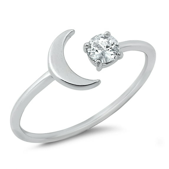 Clear Cubic Zirconia Open Moon Star Ring .925 Sterling Silver Band White Jewelry Female Male Size 5