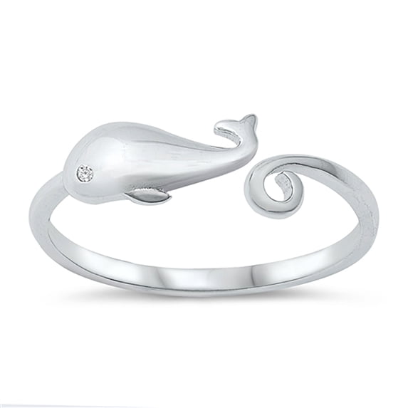 Clear Cubic Zirconia Open Whale Ring Sterling Silver Size 9