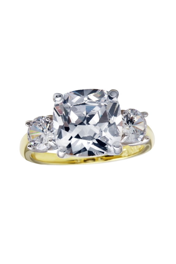 Clear Cubic Zirconia Past Present Future Ring Gold-Tone Plated Sterling Silver Size 9