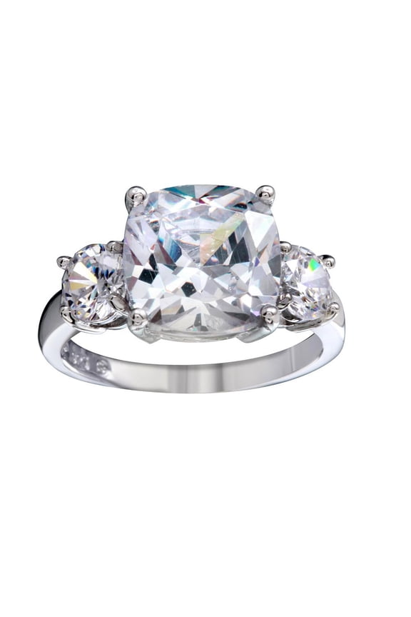 Clear Cubic Zirconia Past Present Future Ring Rhodium Plated Sterling Silver Size 7