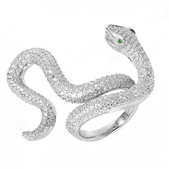 Clear Cubic Zirconia Pave Venomous Snake Ring Rhodium Plated Sterling Silver Size 9