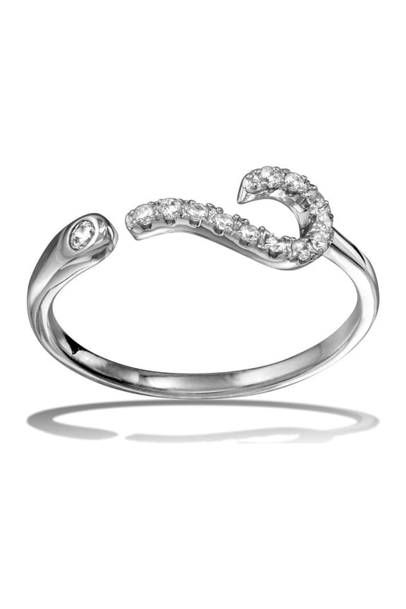 Clear Cubic Zirconia Question Mark Ring Rhodium Plated Sterling Silver Size 8