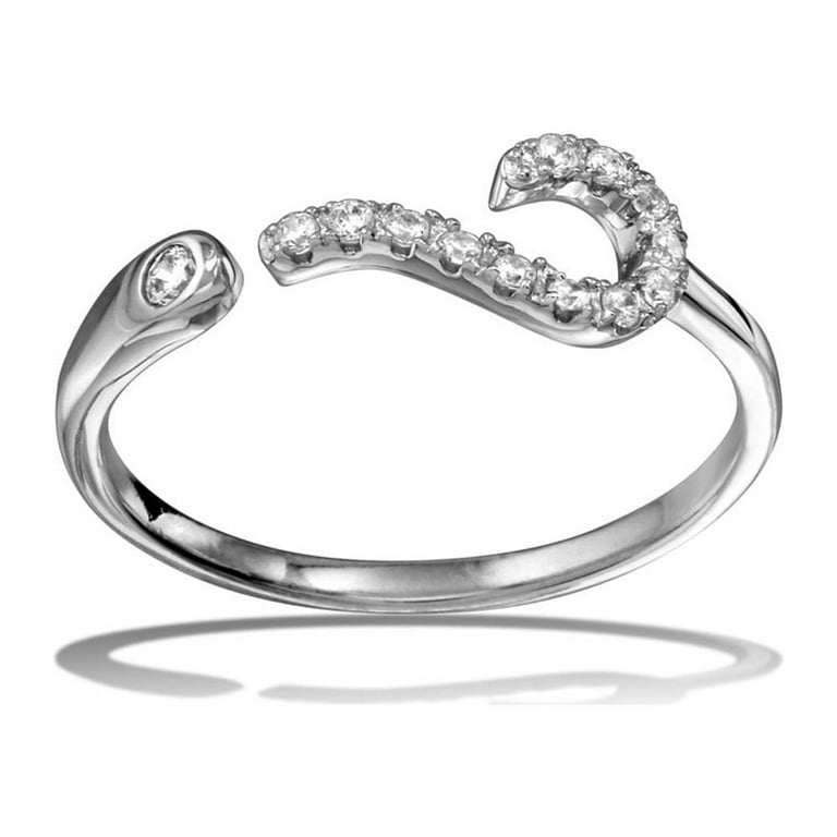 Peace Sign Ring with Cubic Zirconia Rhodium on Sterling Silver, 6 Peace Sign Ring with Cubic Zirconia Rhodium on Sterling Silver, 6