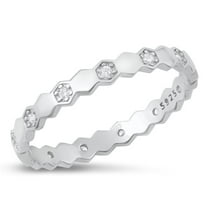 Clear Cubic Zirconia Ring .925 Sterling Silver Stacking Band White Jewelry Female Male Unisex Size 7