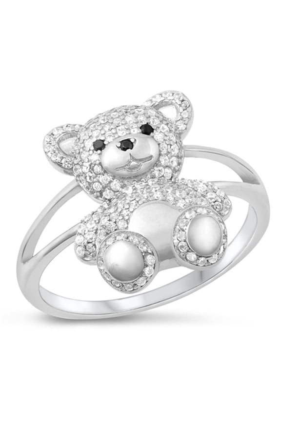 Clear Cubic Zirconia Ring .925 Sterling Silver Teddy Bear Band White Jewelry Female Male Size 9
