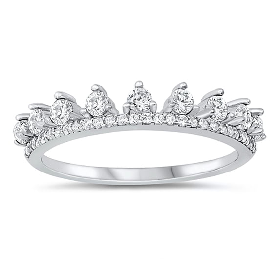 Clear Cubic Zirconia Royal Crown Ring Sterling Silver Size 5