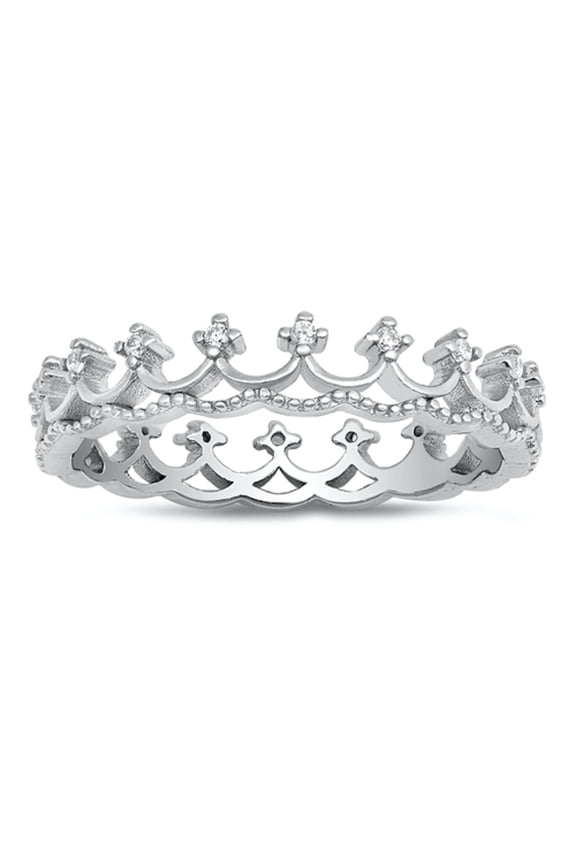 Clear Cubic Zirconia Royal Crown Ring Sterling Silver Size 5