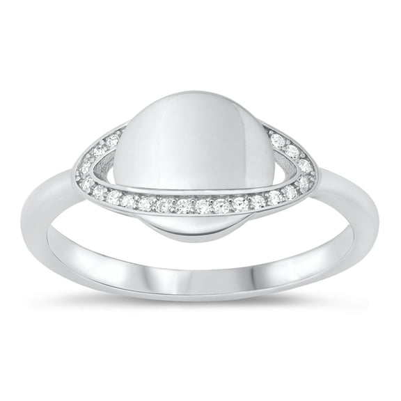 Clear Cubic Zirconia Saturn Planet Ring .925 Sterling Silver Band White Jewelry Female Male Size 9