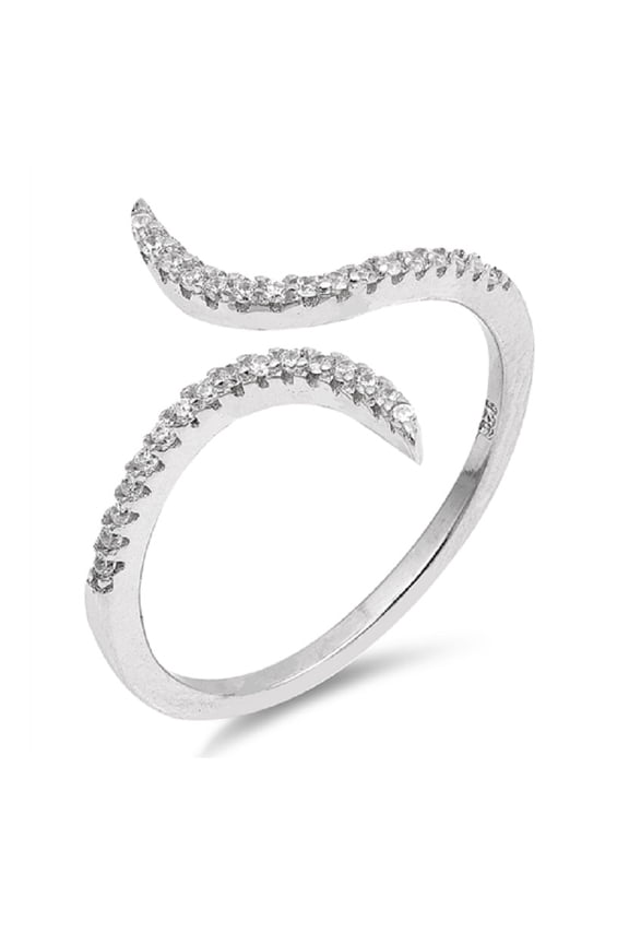 Clear Cubic Zirconia Separate Ways Designer Band Ring Sterling Silver