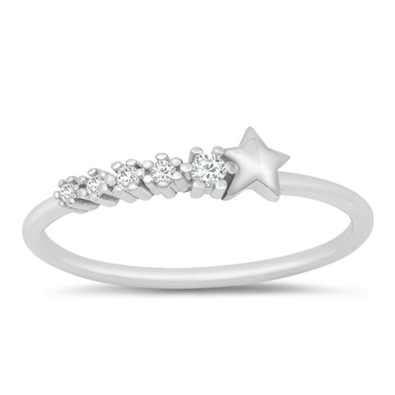 Clear Cubic Zirconia Shooting Star Ring .925 Sterling Silver Band White Jewelry Female Male Size 6