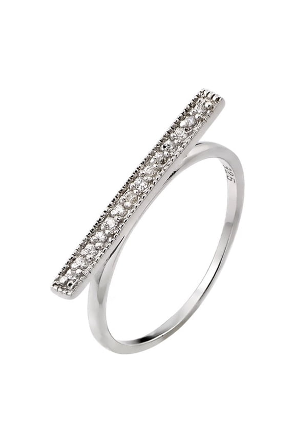 Clear Cubic Zirconia Sideway Bar Ring Rhodium Plated Sterling Silver Size 9