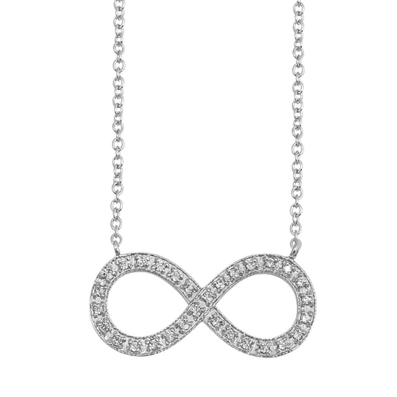 Clear Cubic Zirconia Sideway Infinity Symbol Necklace Sterling Silver 16"+2" Extension